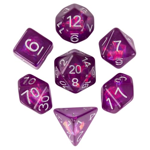 UDIXI DND Dice Set Purple Polyhedral Dice Set Iridescent Inclusions for D&D | Resin Material, Velvet Storage Bag, DM Gift, for Dungeons and Dragons Role Playing Games Tabletop Games - color: Purple