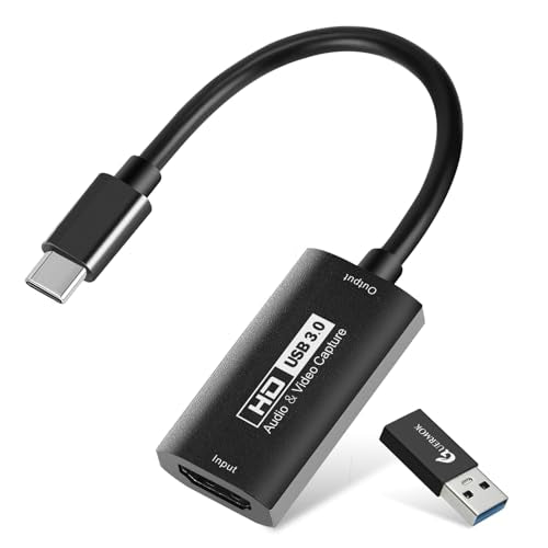 GUERMOK Video Capture Card, USB3.0 HDMI to USB-C Capture Device, 2K@30FPS | Stream & Record Gameplay at 1080P@60FPS, Compatible with Mac OS, Windows, Quest 3, OBS, Zoom, PS5/4, Switch, Xbox (Black) - color: Black