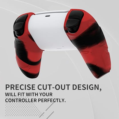 PlayVital Mecha Edition Red & Black Ergonomic Soft Controller Silicone Case Grips for ps5, Rubber Protector Skins with Thumbstick Caps for ps5 Controller - Compatible with Charging Station - color: Red & Black