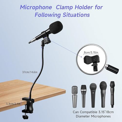 2-in-1 Podium Microphone Holder & Mic Holder -13.78" Flexible Gooseneck Desktop Mic Stands Holder for Lectern Podium Podcast Meetings Lectures Pulpit Streaming Gaming Studio (Upgrade)