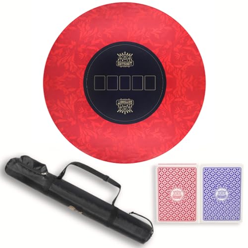 GUTSHOT Foldable Casino Quality Poker Mat | Water Resistant Poker Table Cloth, Soft Multi-Spandex | Waterproof, Noise-Free Gameplay | Includes Carrying Bag and 2 Gift Poker Card Packs - color: Red 47 X 47 Inch