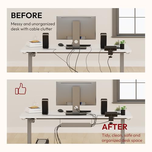 SANODESK Electric Standing Desk with Desk Clamp Power Strip 40"x 24" Whole-Piece Desktop Height Adjustable Stand Up Desk with Cable Management Sit Stand Home Office Desk White Frame/White Top - color: White Frame+white Top, size: 40"x24"
