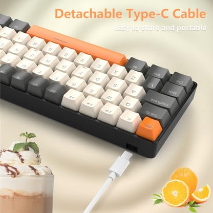 RK-T60 Wired 60% TKL Mechanical Gaming Keyboard Led Rainbow Backlight Ultra-Compact NKRO Linear Red Switch ABS Keycap RGB Honeycomb Mice Coiled Aviator Cable for Windows Laptop PS4/PC/WIN Gamer - color: Milk/Brown Switch