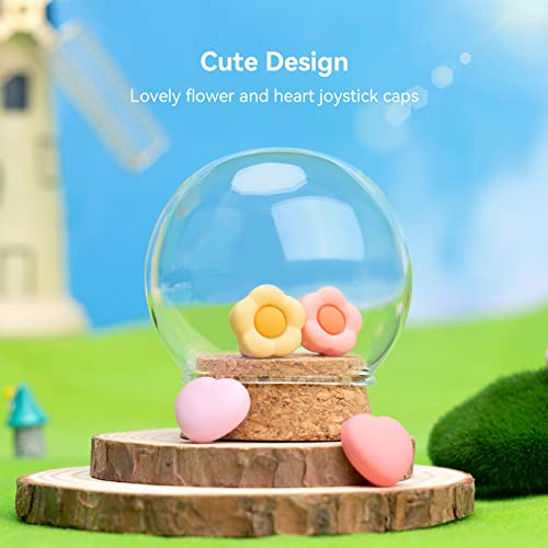 GeekShare Silicone Joystick Thumb Grip Caps, Joystick Cover Compatible with Switch / OLED / Switch Lite,4PCS -- Heart & Flower (Pink&Yellow) - color: Heart & Flower Pink