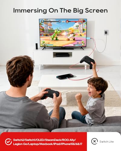 Portable Dock 4K with 65W Charger & 6.5' HDMI for Nintendo Switch 2/1/OLED/Steam Deck/ROG Ally/Legion Go/Laptop etc. Travel Docking Station TV Accessories, USB-C Charging Cable, AC Adapter Power Cord