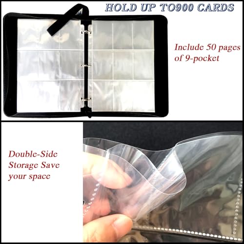 900 Pocket Zippered Basketball Card Binder, 9-Pocket Trading Card Album with 50 Removable Sleeves, PU Leather Waterproof Sports Card Holder for NBA Basketball Cards Storage Display Case Gift - size: 900 Pockets Basketball