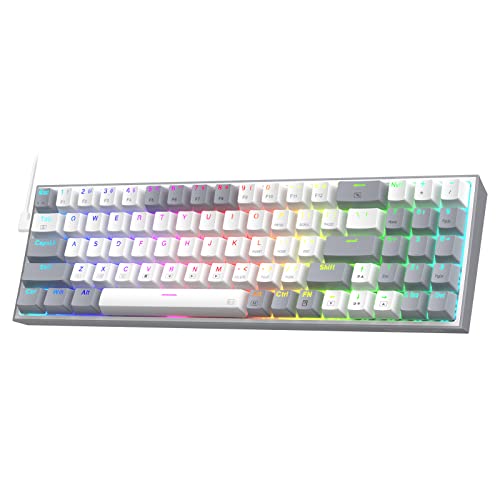 Redragon K628 Pollux 75% Wired RGB Gaming Keyboard, 78 Keys Compact Mechanical Keyboard w/100% Hot-Swap Socket, Free-Mod Plate Mounted PCB & Dedicated Arrow Keys, Quiet Red Switch - color: White & Grey 75% Wired