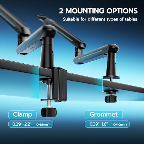 ARES WING Aluminum Low Profile Mic Arm with 4.4 lbs Load Capacity, Adjustable Microphone Boom Arm with 3/8” to 5/8” Screw Adapter, Desk Mount Mic Stand for Gaming Streaming Podcasting, Black - color: Black