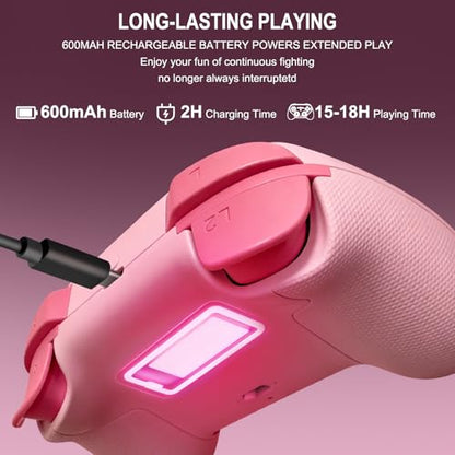 Joso Mobile Gaming Controller, Wireless Game Controller for iPad/Tablet/iPhone/Android/Switch/Switch 2/Lite/OLED/PC, Handheld Gamepad with Hall Effect Joysticks/Triggers/6-Axis Gyro - Pink - color: Pink
