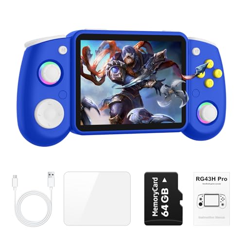 RG43H PRO Retro Handheld Game Console,4.3 Inch IPS Screen, RK3562 Quad-Core CPU,Portable Dual System,WiFi Networked Fighting HDMI TV Output,4000mAh Battery,Game Console with 64GB TF Card,Navy Blue - color: Navy Blue