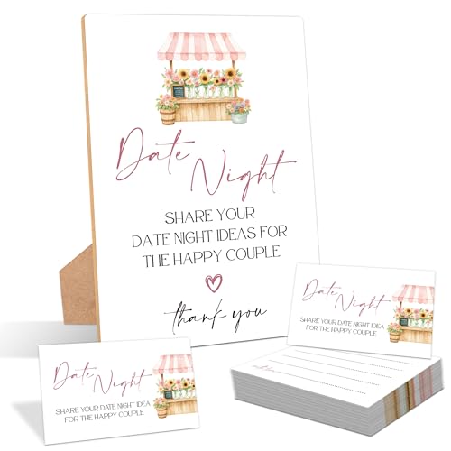 Fresh Off the Market Date Night Bridal Shower Game, Pack of 1 Wooden Tabletop Sign with Stand and 50 Date Night Cards, Bridal Shower Decorations, Wedding Engagement Decor - YN02 - color: Fresh Off