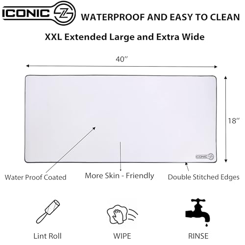 XXL Extended Gaming Mouse Pad/Mat 40"x18"(White) - Large & Wide Desk Cloth Mousepad - Stitched/Water Proof/Non Slip Base - color: White, size: XXL 40"x18"