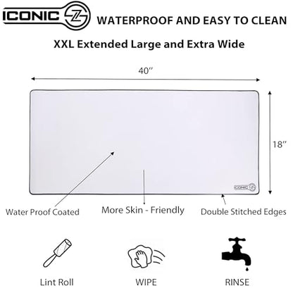 XXL Extended Gaming Mouse Pad/Mat 40"x18"(White) - Large & Wide Desk Cloth Mousepad - Stitched/Water Proof/Non Slip Base - color: White, size: XXL 40"x18"