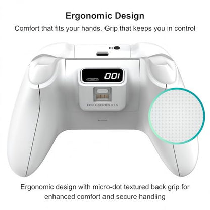 ECUBit Wireless Gaming Controller Compatible with Xbox Series X and Series S, Xbox One and Windows PC, Bluetooth Controller with 1400mAh Rechargeable Battery and LED Power Display, Dual Vibration, USB C Charging, 3.5mm Headset Jack, White