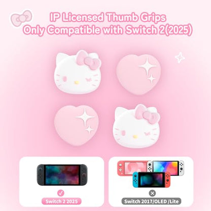 Kuitmor Thumb Grip Caps Compatible with Nintendo Switch 2, Silicone Joystick Grip Caps for Switch 2025, 4pcs, Cute Cat Style, White & Pink - color: Hello Kitty(White & Pink)