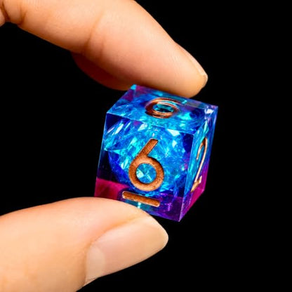 1Pcs D6 DND Dice with Resin Sharp Edge D&D Dice, Random Color and Style 6 Sided Dice 16mm Handmade Polyhedral for DND Roleplaying Games - color: D6-resin Red Blue