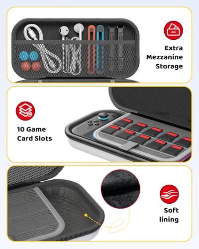 Switch 2 Slim Hard Shell Carry Case for Nintendo Switch 2 2025/Switch/OLED | Hard Shell Carrying Case with Soft Lining, 10 Card Slots, Durable Ballistic Nylon, Soft Silicone Handle, Switch2 Carry Case - color: White