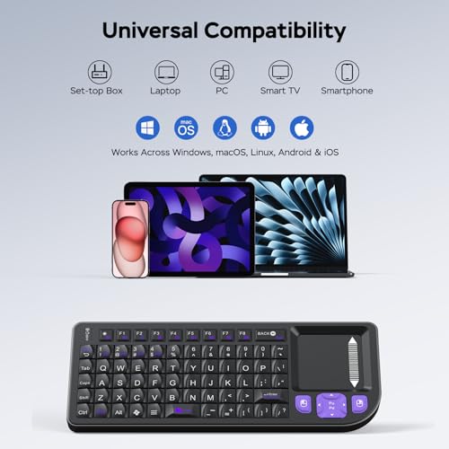 Mini Wireless Keyboard with Touchpad, Bluetooth 5.2 & 2.4G Dual Mode | 7-Color RGB Backlit, Rechargeable 1000mAh Battery, Aluminum Frame, Plug and Play, Perfect for Travel, Office, and Home - color: black