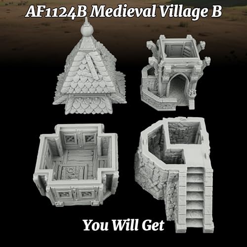 AUSPDICE RPG Scenery, 25mm Scale Unpainted TTRPG Medieval Village Building | 1:64 DND Terrain Building for Dungeons and Dragons, Tabletop Map Props, Fantasy Wargames and Miniature Games-AF1124B - color: Af1124b Medieval Village B