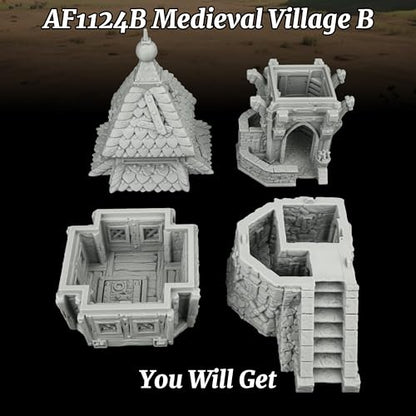 AUSPDICE RPG Scenery, 25mm Scale Unpainted TTRPG Medieval Village Building | 1:64 DND Terrain Building for Dungeons and Dragons, Tabletop Map Props, Fantasy Wargames and Miniature Games-AF1124B - color: Af1124b Medieval Village B