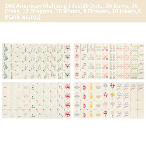 160 Engraved American Mahjong Game Set with Carrying Bag and Accessories, 1.2’’ Mahjong Tile Set - color: 1-ivory