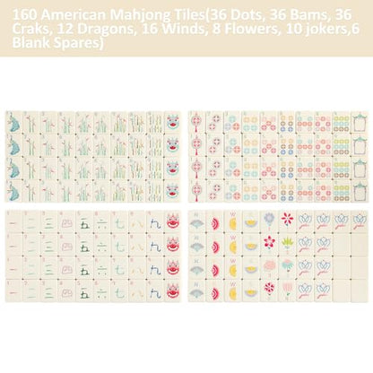 160 Engraved American Mahjong Game Set with Carrying Bag and Accessories, 1.2’’ Mahjong Tile Set - color: 1-ivory