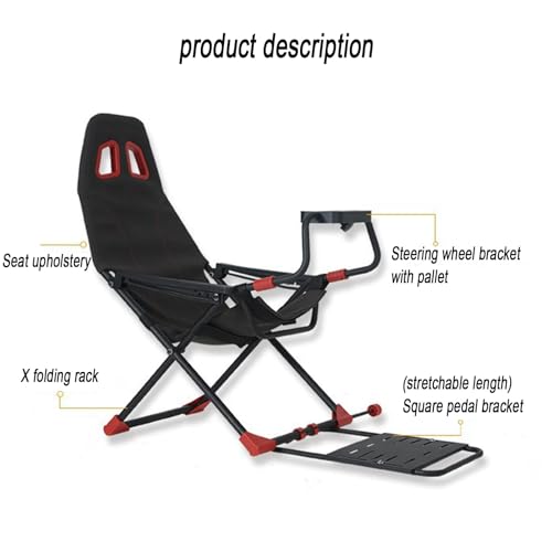 Foldable Racing Simulator Cockpit, Adjustable Wheel Stand & Ergonomic Seat, Space-Saving Steel Frame for PC and Console Gaming Immersive Setup Supports 90kg Users