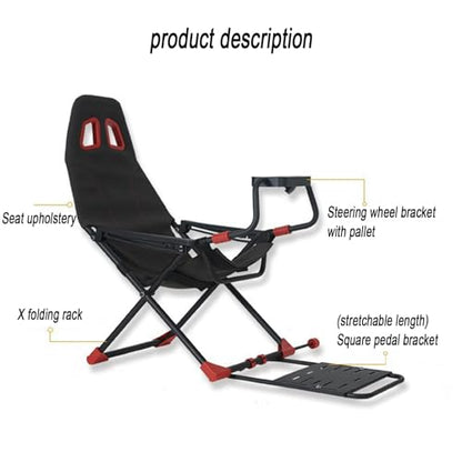 Foldable Racing Simulator Cockpit, Adjustable Wheel Stand & Ergonomic Seat, Space-Saving Steel Frame for PC and Console Gaming Immersive Setup Supports 90kg Users
