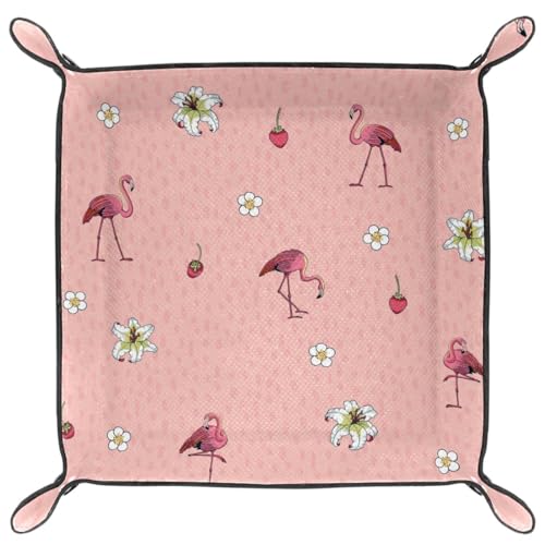 Flamingo Flowers Dice Tray PU Leather Dice Rolling Tray Folding Dice Holder for Dice Games, Like RPG, DND and Other Table Games - color: Multi 2