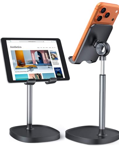 LISEN Cell Phone Stand Phone Holder for Desk Office Decor, Office Desk Accessories Women PC Gaming Essentials iPhone Stand Gadgets Men Gift for Father Fit OtterBox Case Switch iPad Air Tablet 4-10 in - color: BLACK