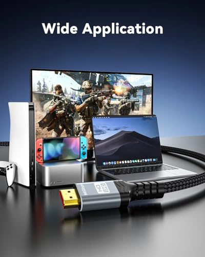 16K HDMI 2.2 Cable [16K@60Hz, 8K@240Hz, 2K/4K@480Hz/240Hz], 96Gbps Ultra High Speed Braided HDMI Cord, HDR10+ eARC HDCP 2.3 2.2 Cables for PS5/PS4/Xbox/Gaming PC/Monitor/Projector/Roku TV, 6FT - size: 6.6 FT 2M