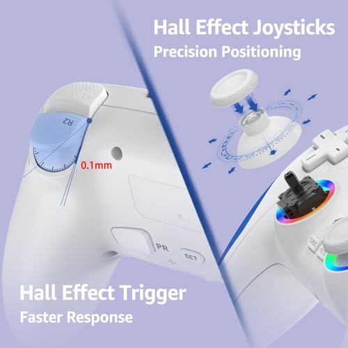 IWGAME Wired Controller for PS-5/PC, Gaming Controller with Dual Vibration, Programmable/Remap/Turbo/RGB Light, 3.5MM Headphone Jack - color: white