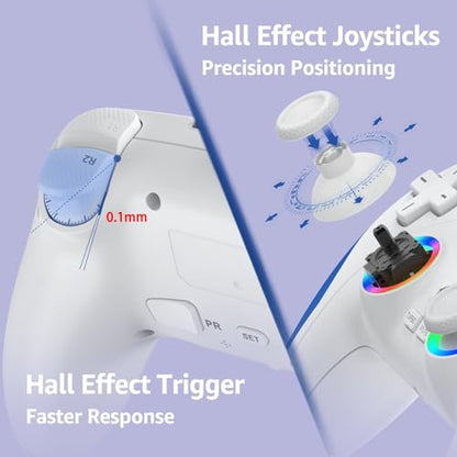 IWGAME Wired Controller for PS-5/PC, Gaming Controller with Dual Vibration, Programmable/Remap/Turbo/RGB Light, 3.5MM Headphone Jack - color: white