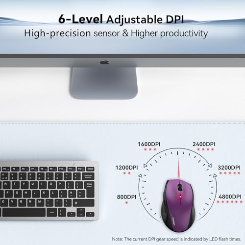TECKNET 2.4G Wireless Mouse, 4800 DPI Ergonomic Computer Mouse, USB, Purple | Mouse for Laptop with USB Receiver, 6 Adjustable DPI, Quiet Click, 30-Month Battery, 6 Button, Portable for PC Chromebook Mac - color: Purple