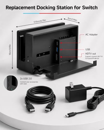 Dock Station for Switch/Switch OLED, Replacement 3-in-1 TV Dock Set with Original IC Module, AC Charger & High-Speed HDMI Cable for 1080P HD Output & Console Charging（Not Compatible with Switch 2）