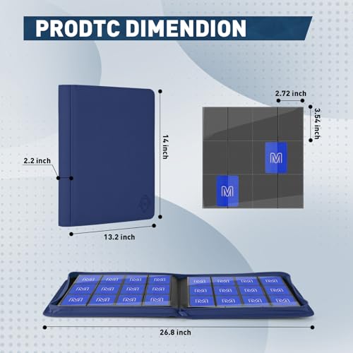 Premium Card Binder 12 Pocket for 720 Pockets Trading Card Binder, PU Zipper Card Collection Album, Sturdy Side-Loading Card Book Holder for MTG, TCG, Game Cards, Sports Cards - color: 12 Deep Blue