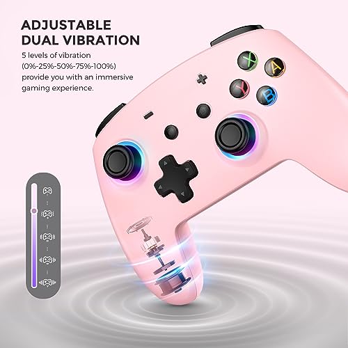 ECHTPower Switch 2 Pro Controller with Hall Effect Joysticks, One-Key Wake-Up for Switch 2, Wireless Controller for Switch 2/Switch/Lite/OLED, Turbo Button, 4 Back Buttons, RGB Lighting, 3.5mm Jack, Dual Vibration, 6-Axis Gyro - color: Pink
