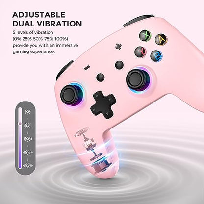 ECHTPower Switch 2 Pro Controller with Hall Effect Joysticks, One-Key Wake-Up for Switch 2, Wireless Controller for Switch 2/Switch/Lite/OLED, Turbo Button, 4 Back Buttons, RGB Lighting, 3.5mm Jack, Dual Vibration, 6-Axis Gyro - color: Pink