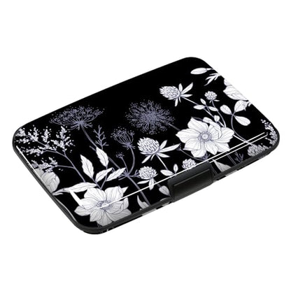 Credit Card Holder, Mini RFID Small Aluminum Card Wallet Business Card Case | Blocking Slim Metal RFID Blocking Front Pocket Wallet Hard Case Durable CC Holder for Women Girls, Black White Floral - color: Black White Floral
