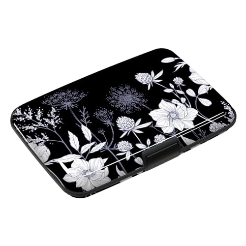 Credit Card Holder, Mini RFID Small Aluminum Card Wallet Business Card Case | Blocking Slim Metal RFID Blocking Front Pocket Wallet Hard Case Durable CC Holder for Women Girls, Black White Floral - color: Black White Floral