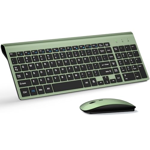 Wireless Keyboard and Mouse Ultra Slim Combo, TopMate 2.4G Silent Compact USB 2400DPI Mouse and Scissor Switch Keyboard Set with Cover, Batteries Included, for PC/Laptop/Windows/Mac - Green Black - color: Green Black