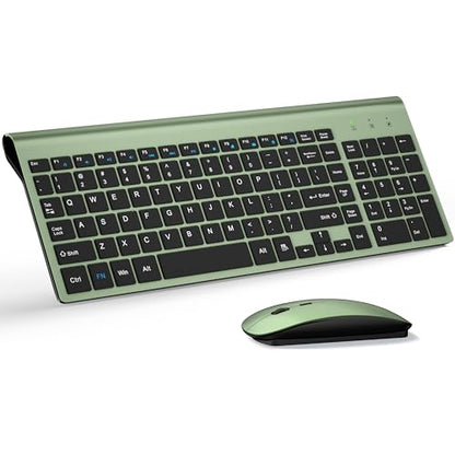 Wireless Keyboard and Mouse Ultra Slim Combo, TopMate 2.4G Silent Compact USB 2400DPI Mouse and Scissor Switch Keyboard Set with Cover, Batteries Included, for PC/Laptop/Windows/Mac - Green Black - color: Green Black