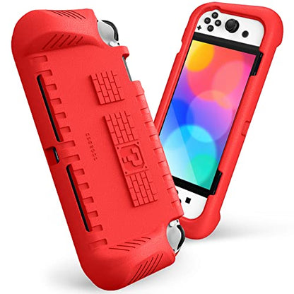 FINTIE Kid-Friendly Ultraligh Case for Nintendo Switch OLED Model (2021) | Game Card Slots, Ergonomic Grip Design, Lightweight EVA Foam, Anti-Scratch Protective Grip Case Cover, Red - color: Red