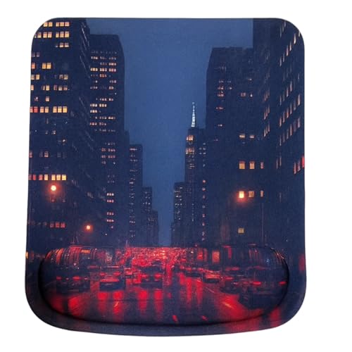 Ergonomic Memory Foam Mouse Pad with Wrist Support, Orange, Ultra-Smooth Surface, Anti-Slip Base (City, Medium) - color: City