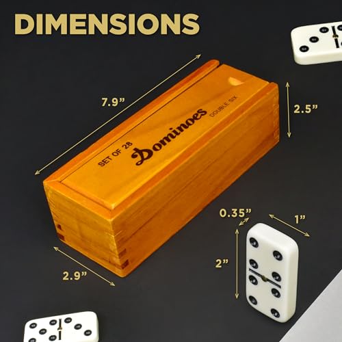 Queensell Dominos Set for Adults, Double 6 Dominoes Set with 28 Tiles in Wooden Case, Classic Dominoes, Family Board Game for Kids & Adults, Travel Game for Family Game Night, Juegos de Mesa - style: Medium