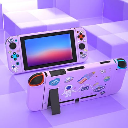 Dockable Switch Purple Case for Girls – Cute Kawaii Soft TPU Protective Cover with Thumb Grips and Screen Protector Compatible with Standard Nintendo Switch Only - color: Purple