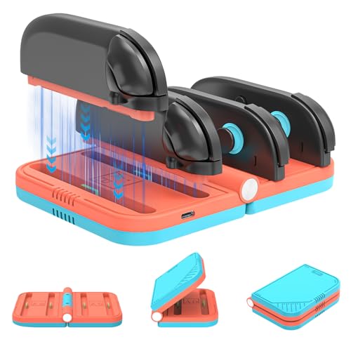 Foldable 4-Slot Charging Dock for Nintendo Switch 2, Portable Travel-Ready Charging Station with LED Indicators, Fast Charging for JoyCons Controllers (Orange Blue) - color: Blue