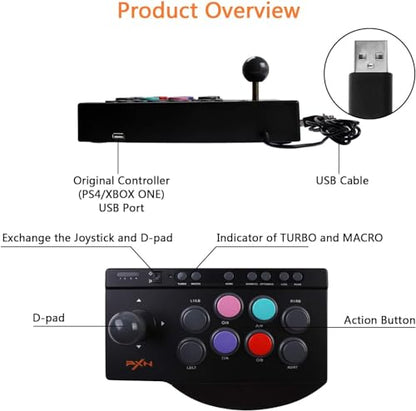 PXN Arcade Fight Stick Joystick for PC Switch Nintendo,Xbox Series X|S, PC,PS4,PS3,Xbox One,Android TV Box,Windows,with USB Port,Turbo & Macro Functions Arcade Controllers