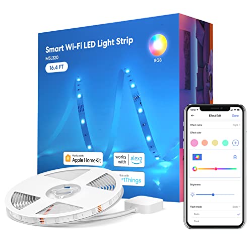 meross Smart LED Strip Lights, 16.4ft, Work with Apple HomeKit | WiFi Strip Work with Alexa, Google ,SmartThings, 16 Million Colors, App Control, RGB LED Lights for Bedroom, Living Room - size: 16.4 Feet