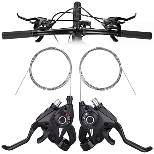 TOBWOLF Bicycle Brake Levers Shifter, 3x8 24 Speed Mountain Bike shifters Set, Left Right Brake Lever Shifter Kits with Gear Indicator, Replacement with Shift Cables for Moutain Bike Folding Bike - color: 3x8 24 Speed